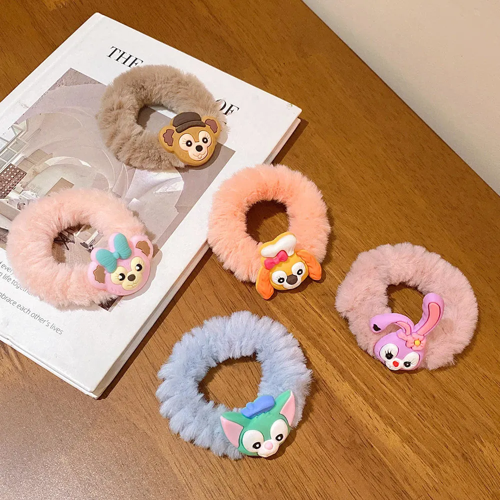 5PCS/Set Fluffy Plush Hair Tie Rubber Band Cute Anime Hair Ring Kids Cartoon Head Rope Set Girls Children Hair Rope Scrunchies