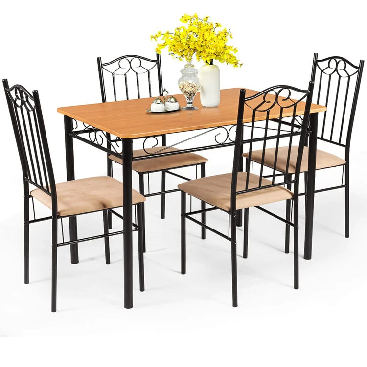 Family Kitchen Dining Room Wooden Metal Frame Dining Table Dining Chairs