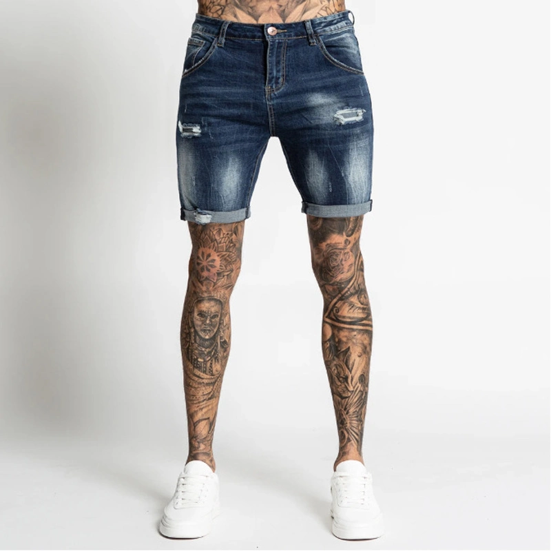 Shorts en denim déchiré extensible (CFJPM004)