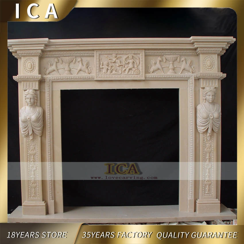 Popular Design Hand Carved White Marble Woman Statues Fireplace