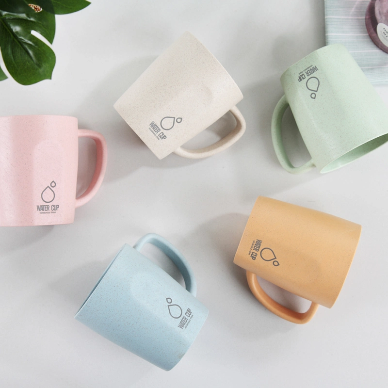 Colorful Wheat Straw Mugs Biodegradable Plastic Cups Eco Wheat Fiber Drinking Mug with Handle