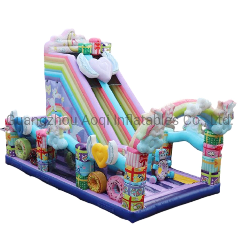 Aoqi Design Macaron Inflatable Rainbow Unicorn Castle Slide for Party