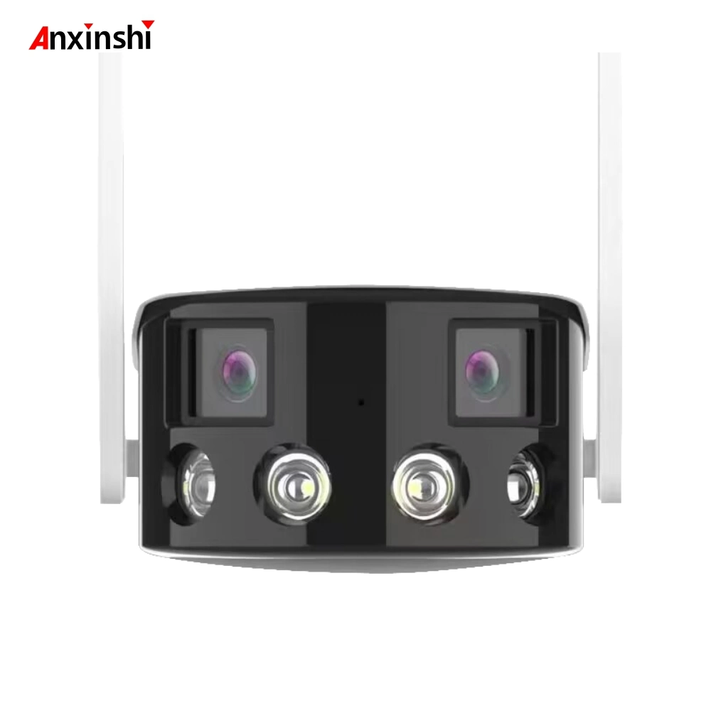 Dual Light Warning Full-Color Infrared Night Vision Human Detection 128g TF Card IP66 Icsee/Xmeye 4MP+4MP WiFi Dual Lens 180 Degree Fisheye Panoramic IP Camera