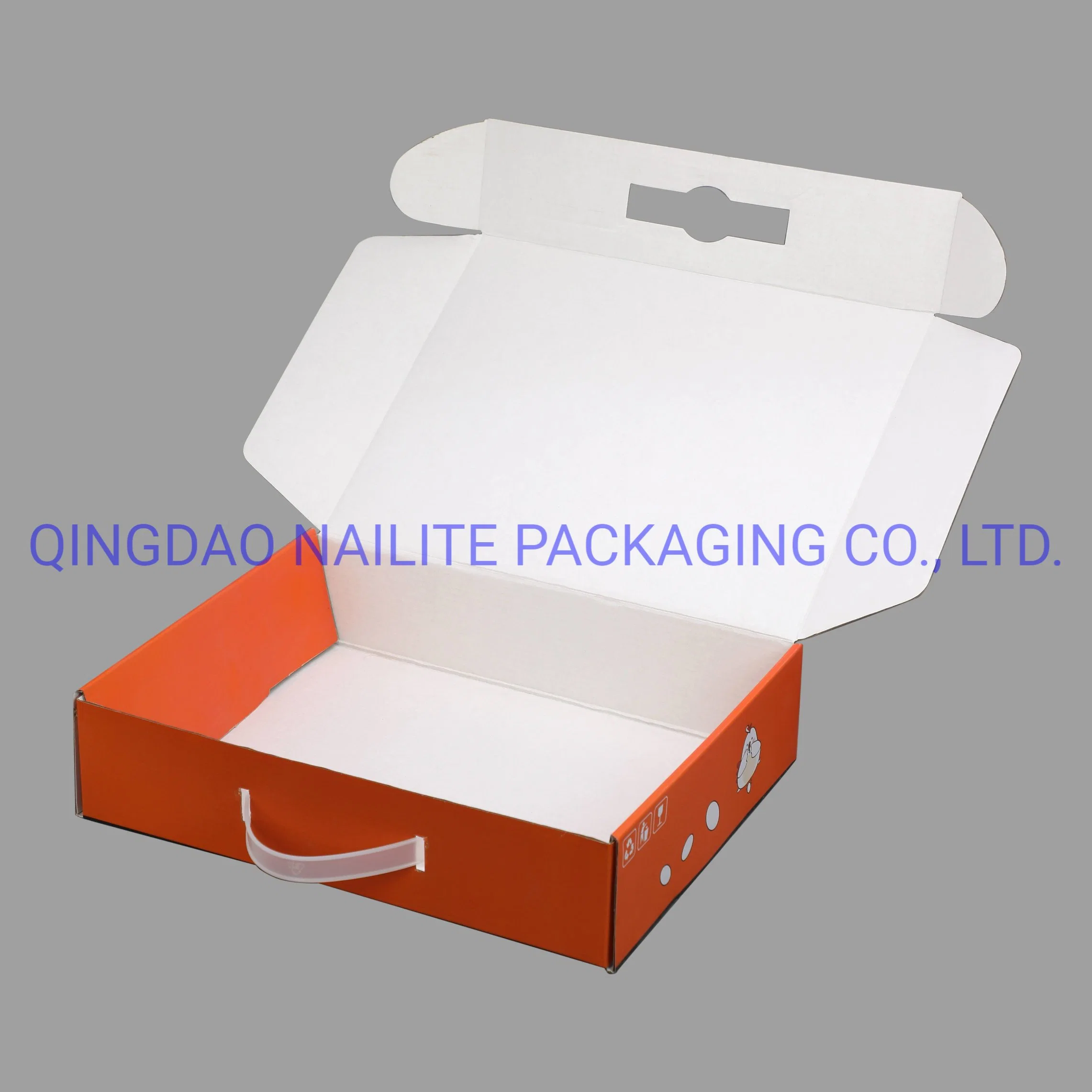 Customized Color Printed UV Spot Laminating Foldable Corrugated Paper Package with Handle-White Cardboard Inside Gift Package for Candy/Maruko/Bakery