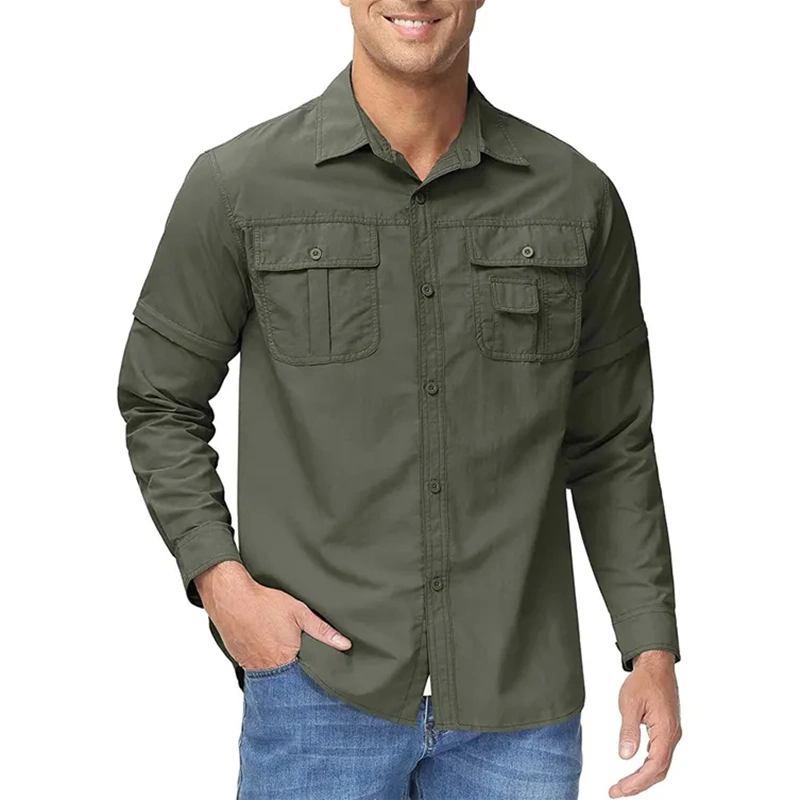 Garments Mens Cargo Shirts Removable Sleeve, Customize Hunting Fishing Shirts