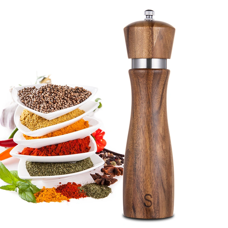 Handy Wooden Sea Salt Grinder & Mill Acacia Wood Black Pepper Grinders Set for Kitchen Manual Spice Grinding Tool