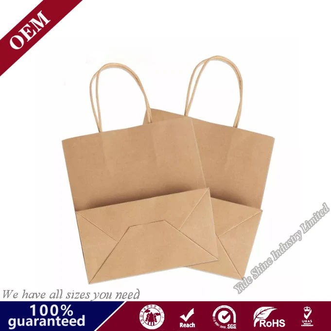 Blanc Marron Sac de papier Kraft a accepté l'impression du logo au format personnalisé avec poignées torsadées plat à l'intérieur