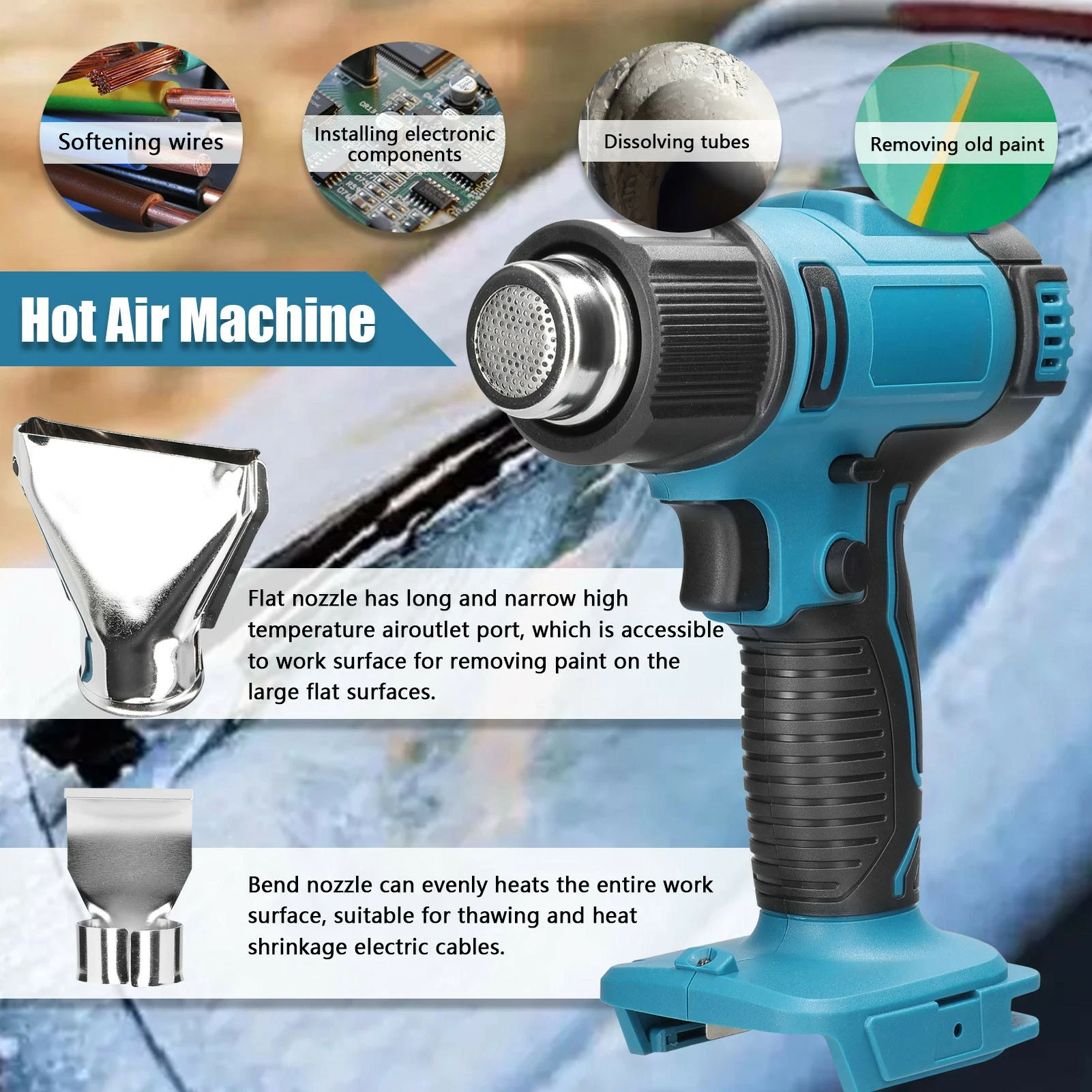 20V Cordless Heat Gun 200L/Min Hot Air Blower Guns for D. I. Y