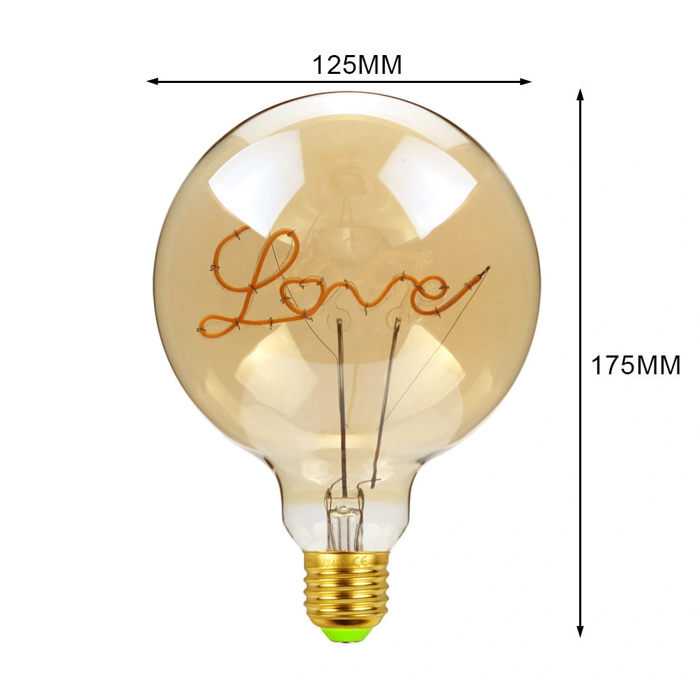 LED Filament Bulb Decorative Vintage G125 Globe DIY Letter Home Amber Glass 4W