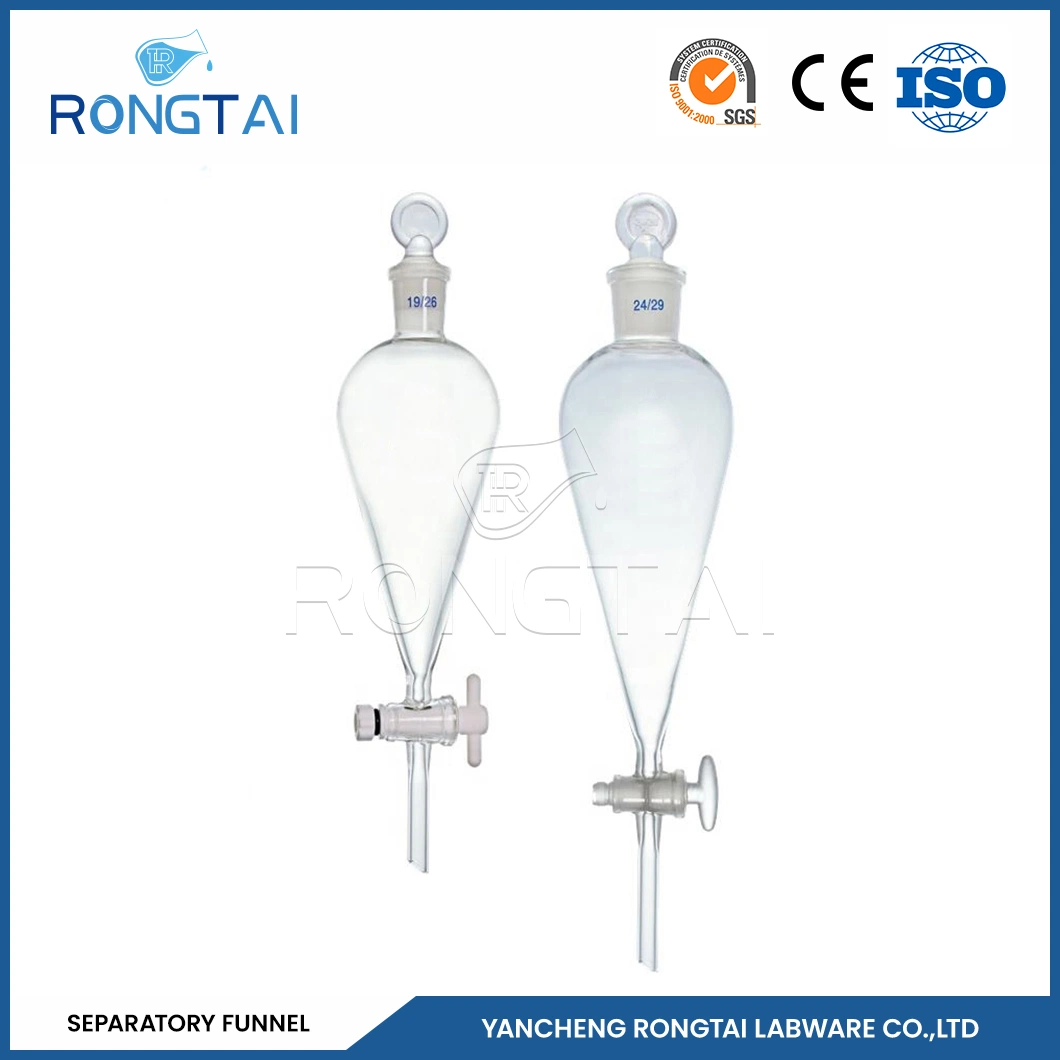 Rongtai Chimie matériel de laboratoire grossiste laboratoire Verrerie Chine forme de poire Entonnoir de séparation avec Pist. Tetrafluoro