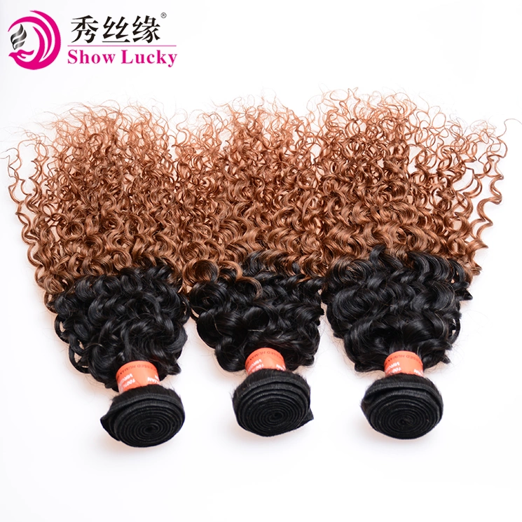 Stock Immediate Shipment Ombre 1b/30 Kinky Curly Remy Indian Human Hair Weaving