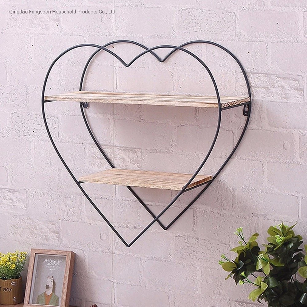 Wooden and Metal Decorative Heart Shape Floating Wall Storage Shelves