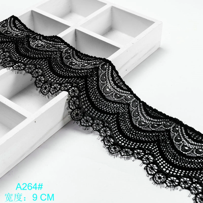 9cm Black and White Wave Eyelashes Stretch Elastic Lace Ribbon for Lingerie