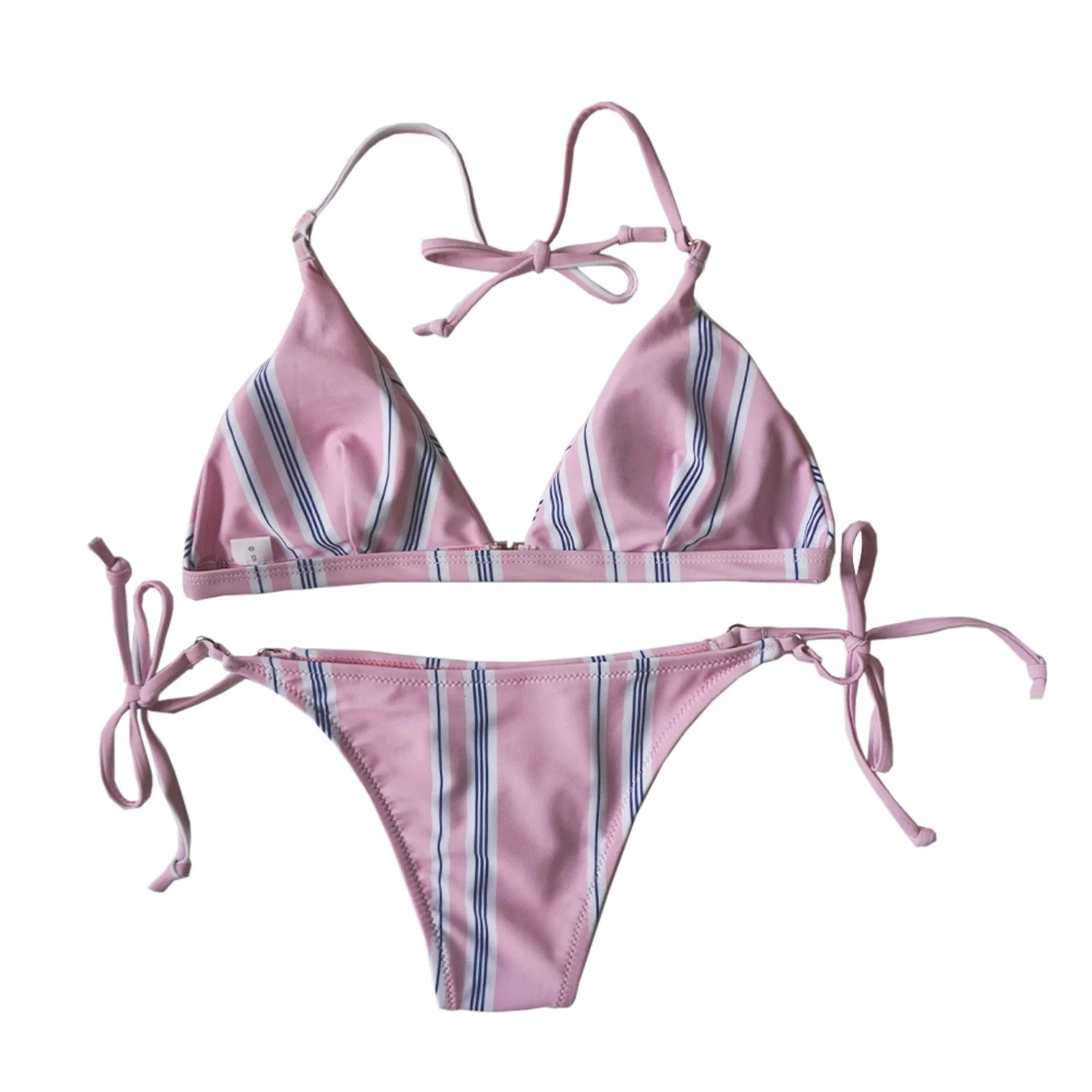 Wholesale/Supplier Sexy Brazilian Tie Side Striped Bikini Pink Beachwear for Women