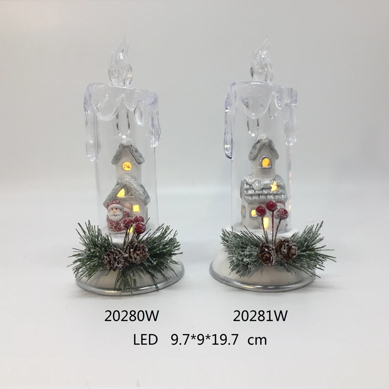 Ceramic Santa & Snowman in Crystal Candle Design LED Lighting Crafts in 2 Color Assortment for Christmas Decoration