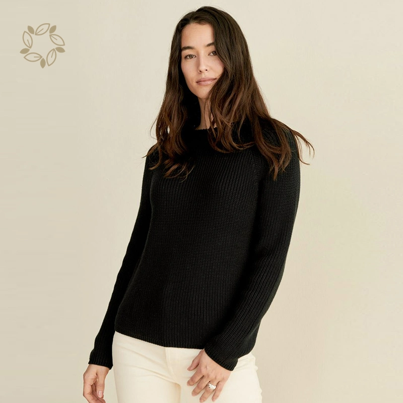 Algodón orgánico costilla tejer suéteres tejidos invierno Camiseta ecológica sostenible para las mujeres de la mujer Jersey Jersey Streetwear Top