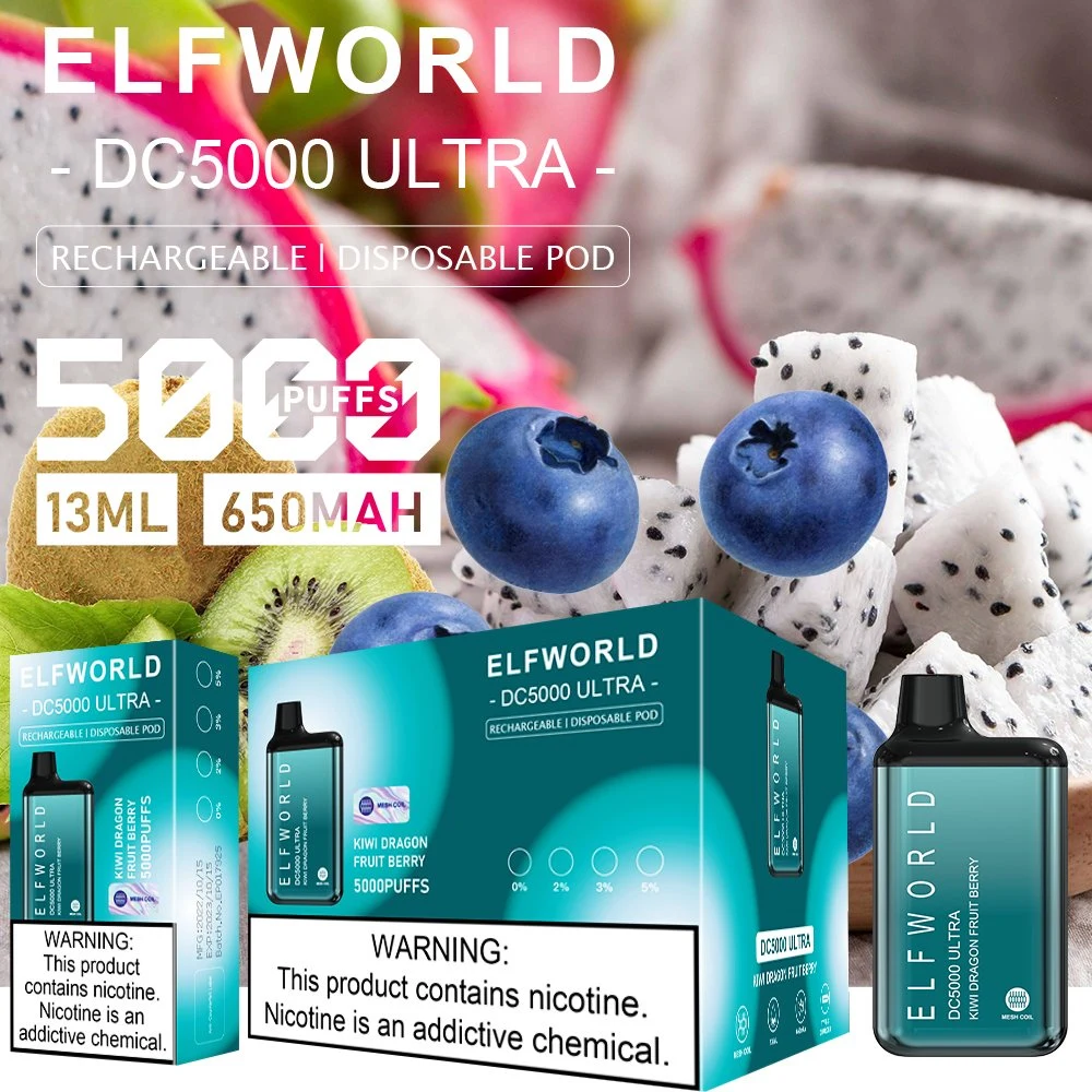 الجملة الأصلي من Vape نيكوتين يمكن التخلص منه 2 ٪ 5 ٪ الالكترونية E السجائر Elfworld DC5000 Putff vaporizer Vape Pen Box Puff Bar Elfworld