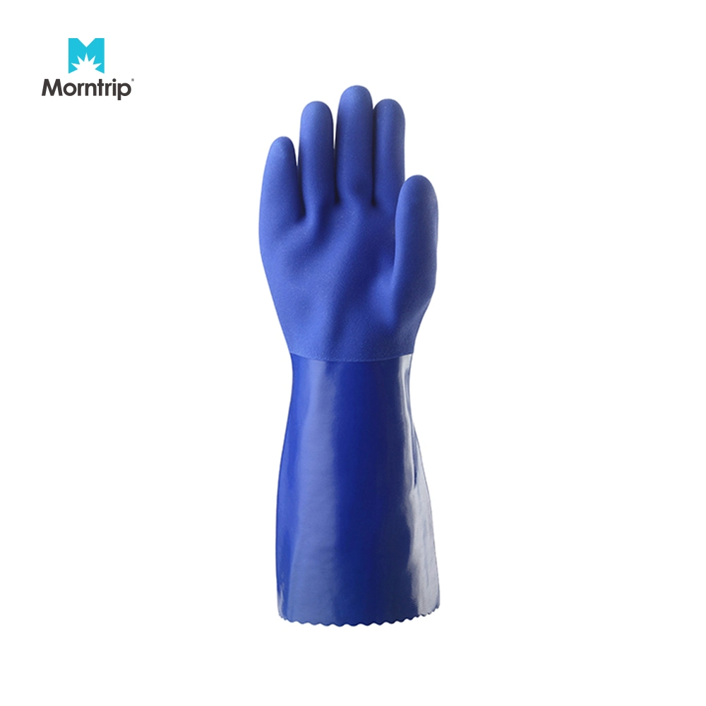 40cm Long Gauntlet Fully Dipped Red PVC Work Gloves Waterproof Oil Chemical Resistant Cheap PVC Gloves Industrial