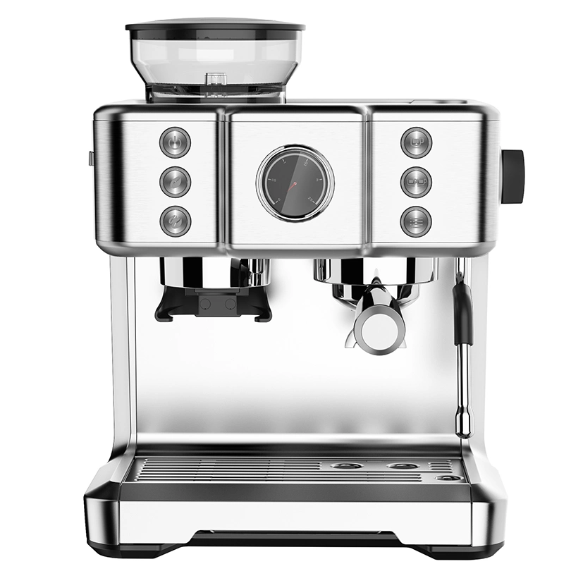 Espresso- und Cappuccino-Kaffeemaschine aus Edelstahl mit Kaffeebohne Mahlwerk