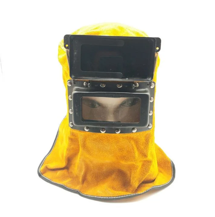 Leather Welding Hood Welder Mask Breathable Welding Helmet for Eyes Face Neck Protection Leather Welding Mask with Lens