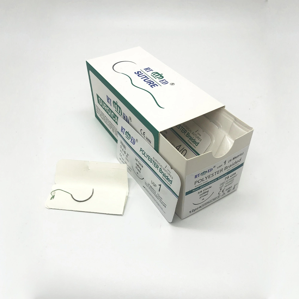 Disposable Sterile Surgical Suture Polyester Multifilament Sutures with Needle