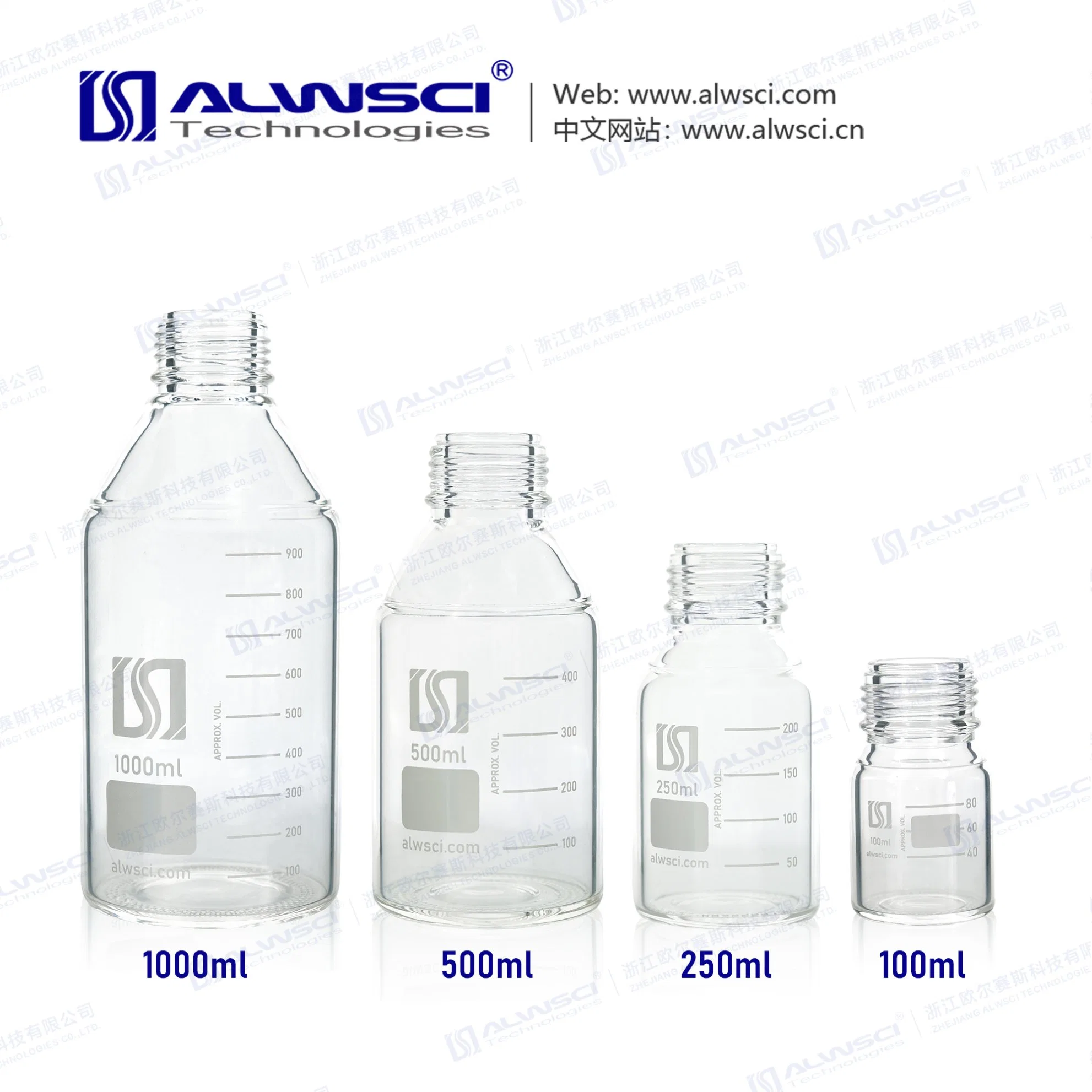 500ml Gl45 Clear Glass Reagent Bottle with Closed Screw Cap.