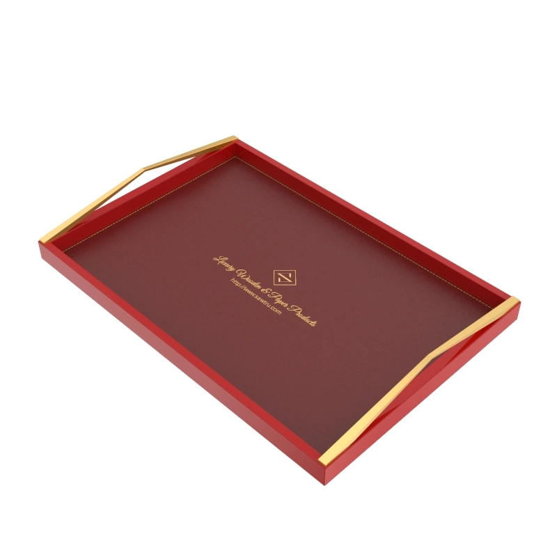 Marron foncé mat de peinture rouge pu plaqués plateau en bois avec poignée Golden Triangle