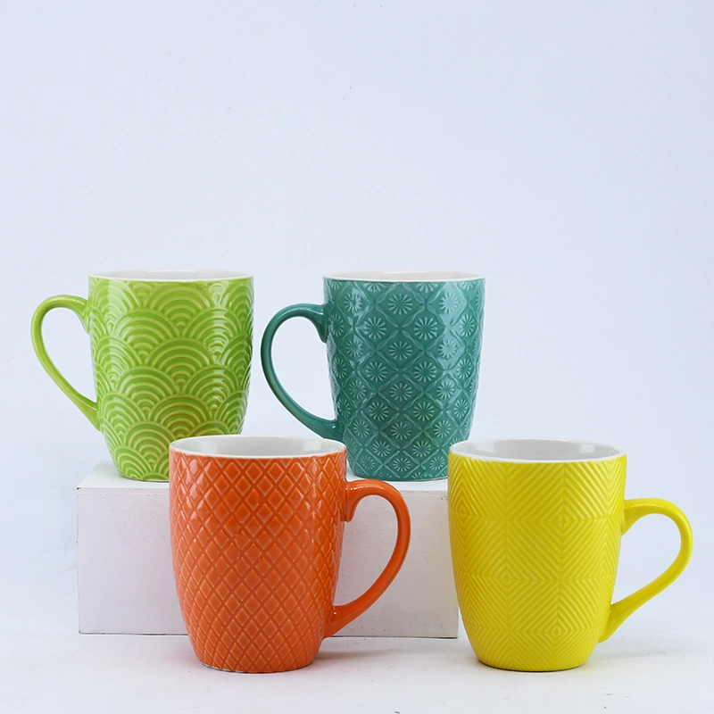 12/14/16 Oz Multicolor Glaze/diferentes formas/caneca em relevo/Cachcafé/caneca cerâmica para oferta ou promoção e vendas diretas na fábrica e aceitar sob encomenda, logótipo de impressão