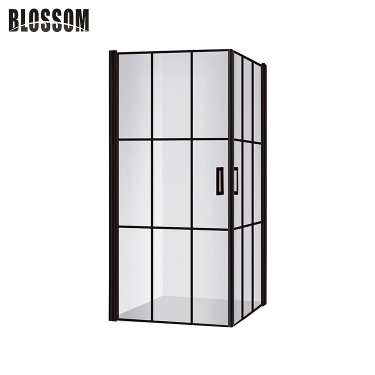 Tempered Glass 2 Swing Pivot Enclosure Black Grid Shower Door