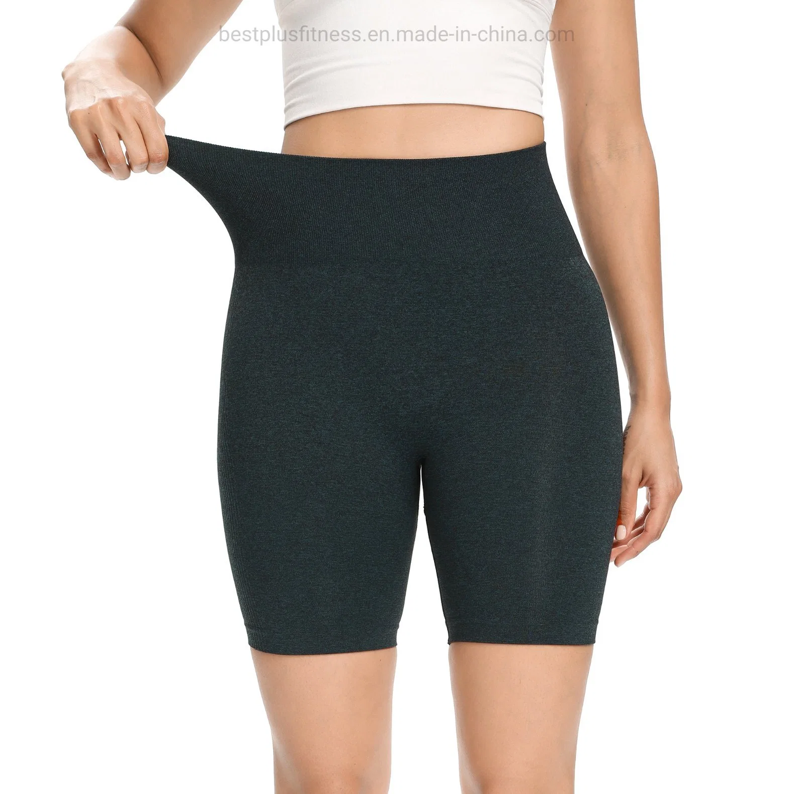 Nuevo diseño de tela de alta potencia suave transpirable de alta elástica para mujer Pantalón corto de yoga de cintura alta