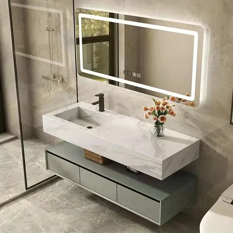 Solid Wood Simple Rock Board Integrated Basin Bathroom Cabinet Combination Extension Toilet Solid Wood Washbasin Vanity