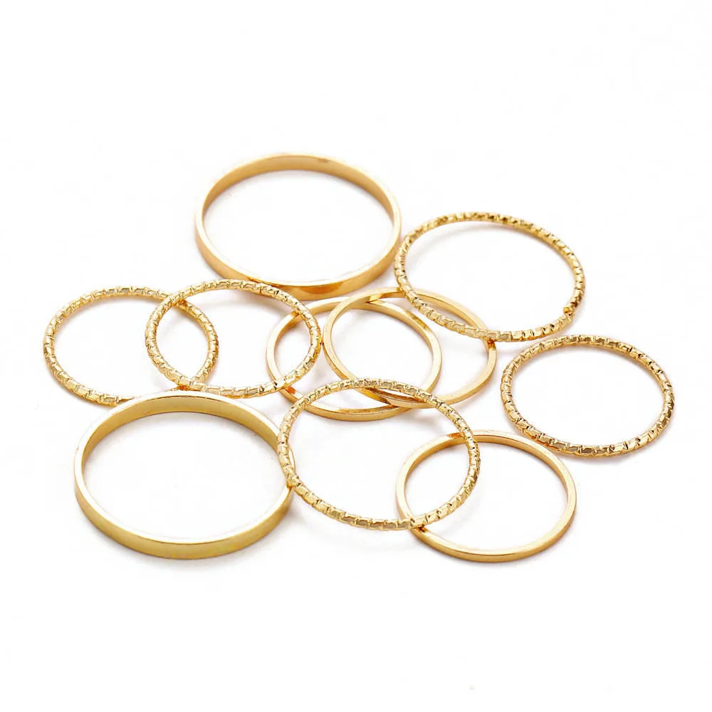 Vente en gros bon marché or et argent plaqué simple cercle 10 PCS Bijoux anneaux