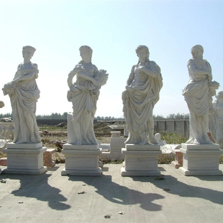 Tallado a mano de piedra de mármol naturales de tamaño de la vida Four Seasons Dama Estatua de la decoración de jardín