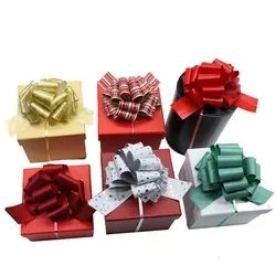 Wholesale Customized Christmas Gift Wrap POM POM Bow Logo Poly Plastic Pull String Bow Ribbon