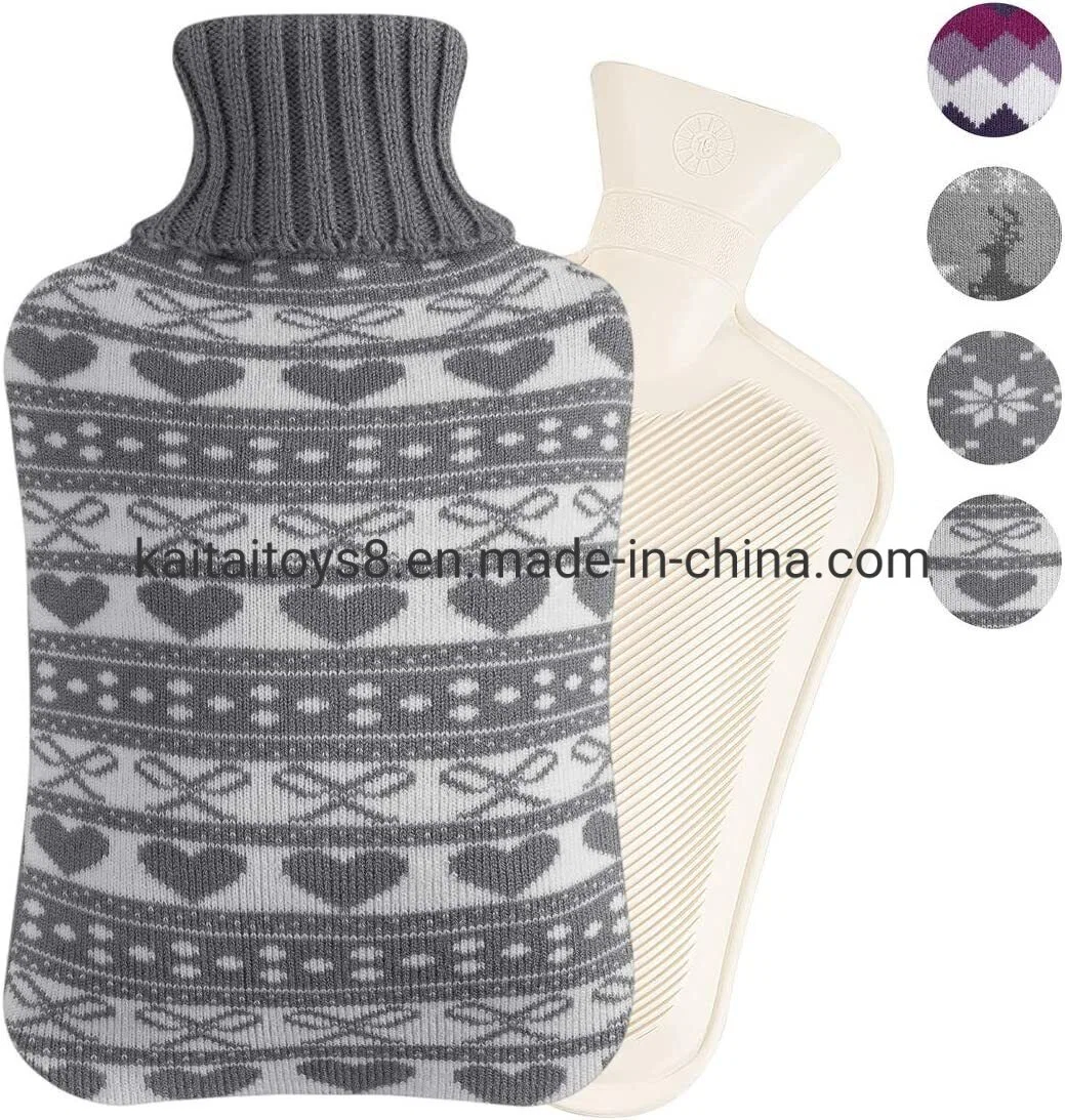 500ml 1000ml 2000ml 2L Natural Rubber Hot Water Bottle Bag with Knit Cover Classic Pattern