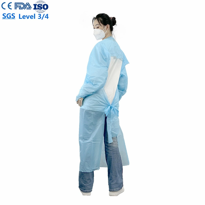 Fast Delivery En14126 CPE Gown Disposable 55g Impervious CPE Aprons Plastic with Sleeve for Inpatient Wards 510K