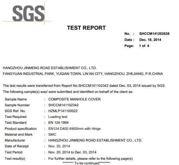 Tapa de Registro con bisagras con certificado SGS