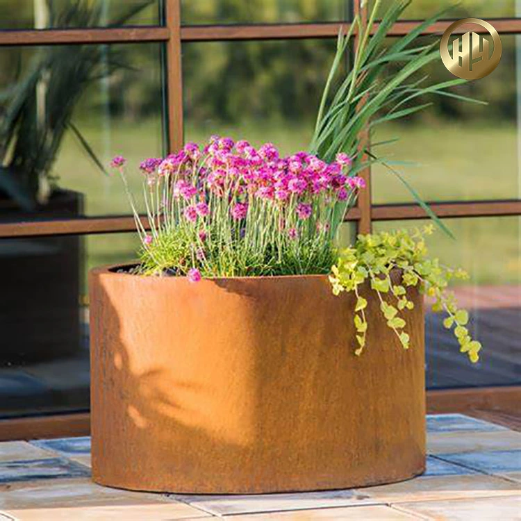 Plantadeira de flores de aço corten redonda Pot decoração simples viveiro de Metal