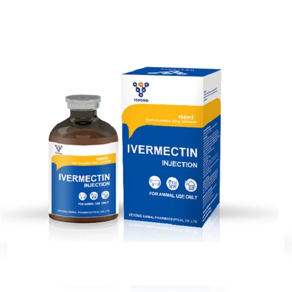 Medicamentos veterinarios 100ml% Ivermectin inyectable 1 frasco plástico de buena calidad De fábrica de China suministro de Ivermectin materia prima