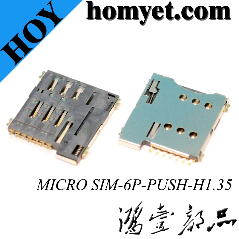 Manufacturers Supply 1.35h 6p Push Micro SIM Card Connector for Cell Phone&Tablet PC