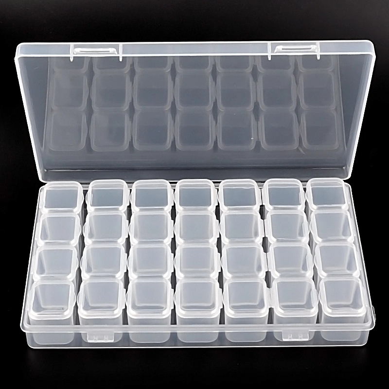 28 Slots Clear Plastic Empty Nail Art Decoration Storage Case Box Nail Glitter Rhinestone Beads Accessories Container Nail Tool
