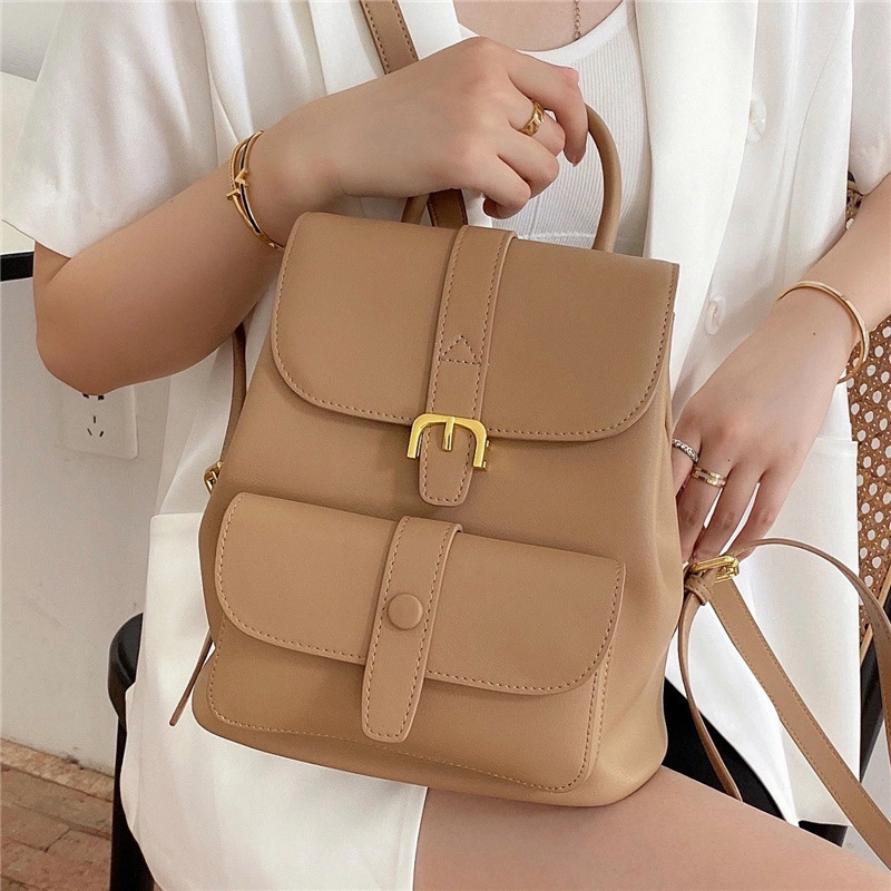 Custom Contrasting Color Genuine Leather Mini Backpack Purse with Magnetic Buckle Closure Soft Leather Travel Backpack Shoulder Satchel Handbag