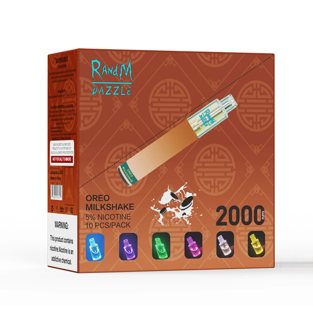 2022 populaire authentique à chaud Vente R et M Dazzle 2000 Puffs stylo Vape jetable 7 couleurs RVB lumière