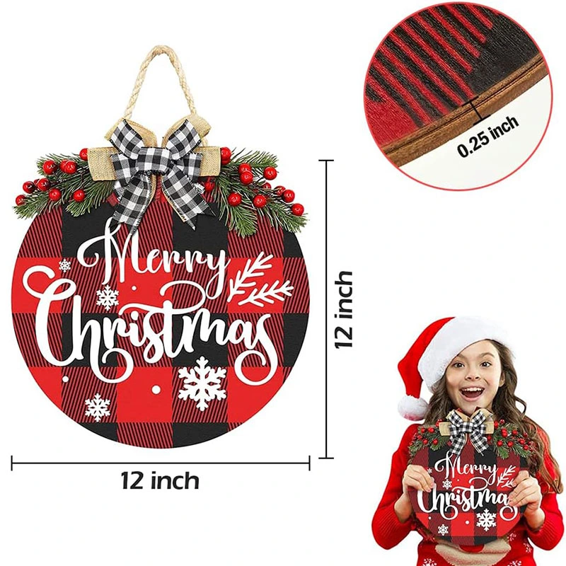 Feliz Navidad decoraciones Wreath madera Plaid Colgante signo rústico para Puerta