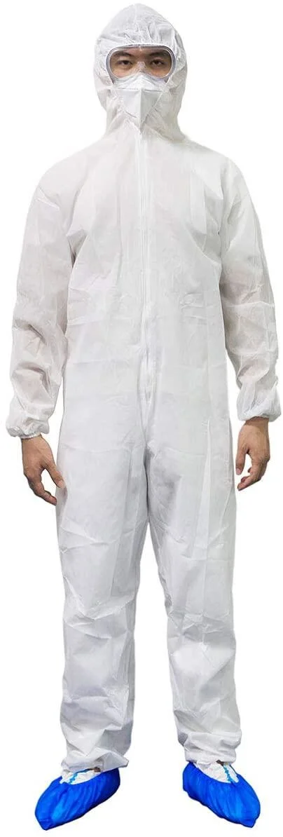 Disposable Medical Isolation Long Front Zipper Elastic Waistband Cuffs Protective Coverall Suit