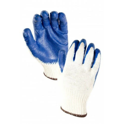 White Cotton Liner Blue Latex Coated Finish Safety Work Glove