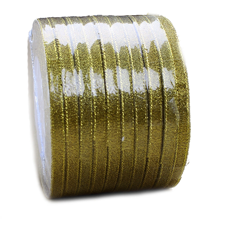 Factory Directly Sale 100% Polyester Silver Gold Poly Metallic Ribbon Different Sizes Wired Ribbon in Stock