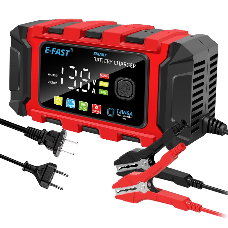 Portable 12V Car Battery Charger 6A Automatic Intelligent Pulse Repair Lead Acid Battery Charger