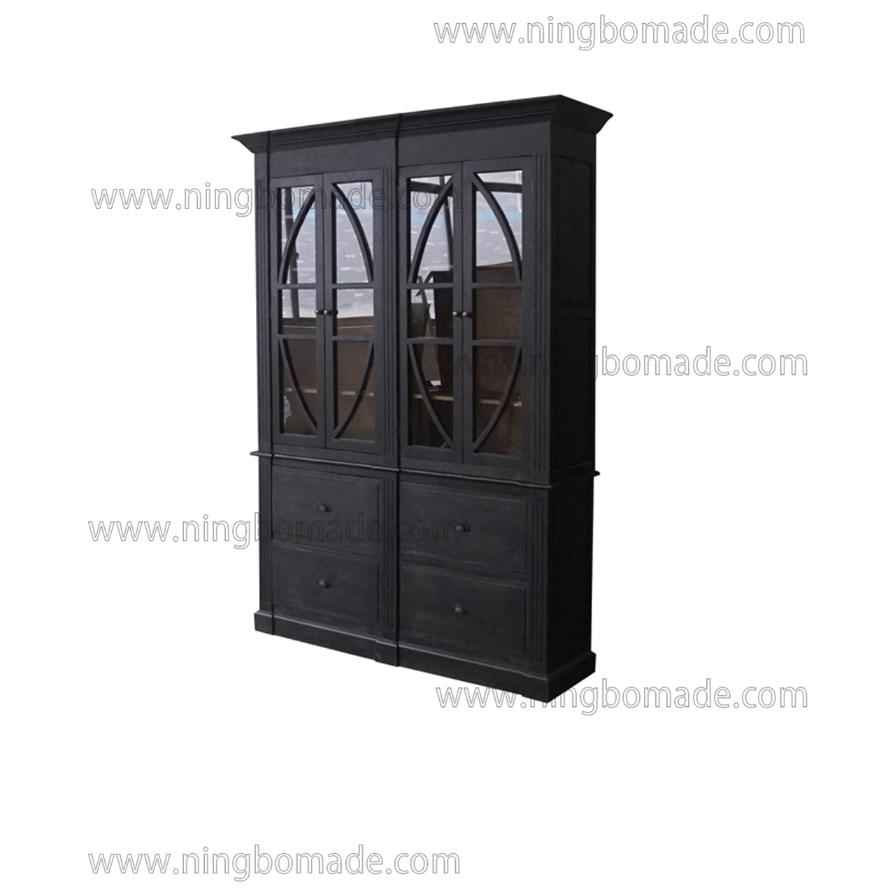 French Classic Provincial Vintage Furniture Aged Black Reclaimed Fir Wood Display Cabinet Set