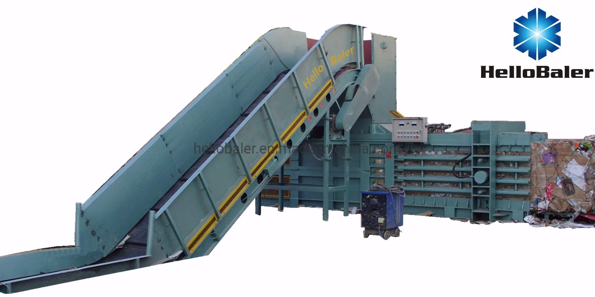 Waste paper semi-auto hydraulic press baler machine/packing machine for cardboard/occ/cartons/plastic/corrugated box with conveyor